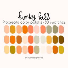 an orange and yellow color scheme with the words funky follt procreate color palette