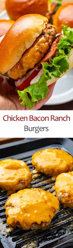 Chicken Bacon Ranch Burgers Ranch Burgers, Bacon Cauliflower, Pizza Salad, Chicken Bacon Ranch Pasta, Feta Chicken, Cheddar Chicken, Chicken Burgers Recipe, Ranch Pasta Salad, Bacon Wrapped Chicken