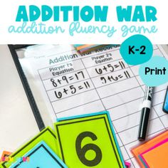 Math fact fluency practice is vital to helping young learners solve problems quickly and accurately. A great way to practice math fact fluency is through fact fluency activities and games. Addition War is a fluency game that helps students practice addition fluency with sums up to 20. This game is great for students in Kindergarten-2nd Grade. Included in this product:  Differentiation options A recording sheet A printable directions page to keep with your game  Ways you can use this product:  As Math Fluency Games, Fact Fluency Activities, Addition Fluency, Math Fact Games, Fluency Games, Fluency Activities, Math Fluency, Math Fact Fluency, Fluency Practice