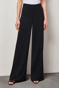 Wide-Leg Pull-On Deco Crepe Pant Hard Working Women, Designer Knitwear, Black Shop, Working Woman, Knitwear Design, Pair Of Pants, Effortless Style, Wide Leg Pants, Black Pants