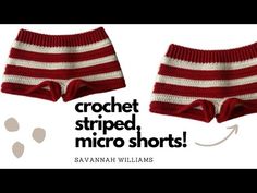 two red and white striped shorts with the words crochet stripped, micro shorts