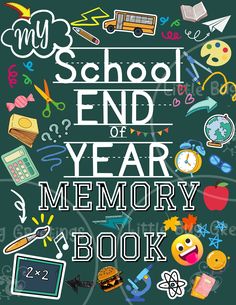 the school end of year memory book is filled with doodles, books, and other things