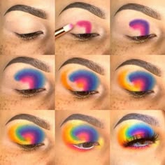 #makeup January Eyeshadow Looks, Easter Eyeshadow Looks, Groovy Makeup, Makeup Ideas Colorful, Derby Makeup, Eyeshadow Makeup Looks, Eyeshadow Art, Pride Ideas, Make Up Kits