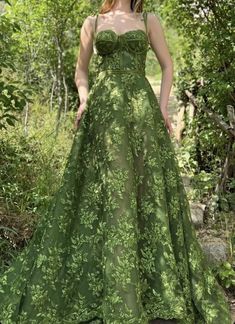 Cottage Core Formal Dresses, Enchanted Garden Prom Dresses, Garden Gala Prom Dress, Cottagecore Prom Dress Green, Hippy Prom Dress, Moss Green Prom Dress, Cottage Core Dresses Prom, Cottage Core Prom Dresses, Hippie Prom Dresses