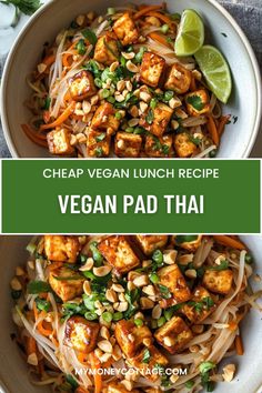 vegan pad thai noodles with tofu and vegetables