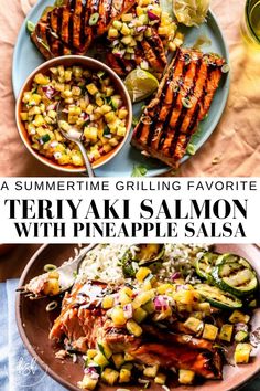 grilled salmon with pineapple salsa and grilled corn on the cob is an easy summer grilling favorite