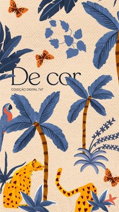 the cover of de cor magazine with an image of leopards and palm trees