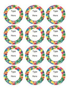 colorful circles with the words type here in each circle, and there are different colors