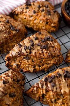 baked goods cooling on a rack with chocolate chips