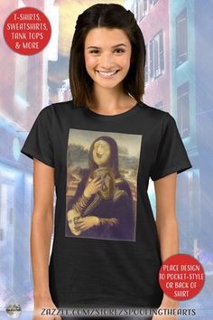 * Funny Face Mona Lisa T-Shirt by #SpoofingTheArts / #Gravityx9Designs at Zazzle * Mona Lisa has a different face! Funny, creepy or comical? * Choose from several styles, sizes and colors of tee shirts and hoodies for men, women and kids. * Move the design to pocket style or to the back of the shirt. * If text is desired, choose font style, color, size and placement and add text and/or photo! * 0824 Funny Mona Lisa, Face Funny, Polo Tee Shirts, Funny Face, Tee Shirt Designs, Hoodies For Men, Add Text, Suit Accessories