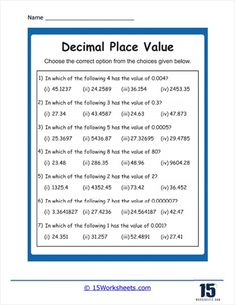 a worksheet with an image of a place value and the wording below it