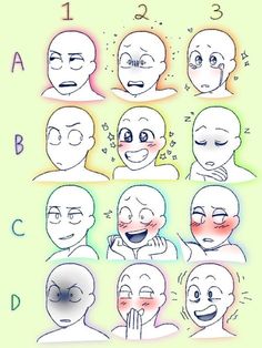 the stages of facial expression in an anime character's face, with different expressions