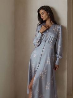 Modest Clothing, Print Midi Dress, Online Fashion Store, Satin Midi Dress, Midi Dress With Sleeves, Lantern Sleeve, Online Fashion Stores, Modest Dresses, Fancy Dresses