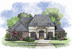 this is an artist's rendering of the front elevation of these european home plans