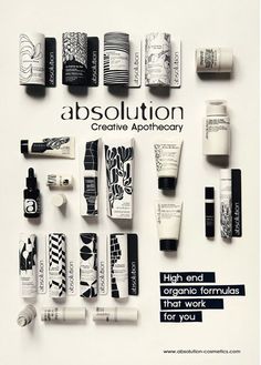 the contents of an assortment of beauty products displayed on a white surface with black and white lettering