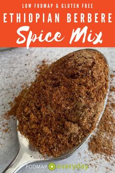 a spoon full of spices with the words ethiopian berbre spice mix on it