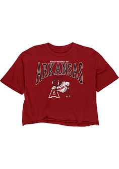 Let everyone know who you root for in this Arkansas Razorbacks Cardinal Reserve Short Sleeve T-Shirt! This Arkansas Short Sleeve Tee features a center front screen print team name and logo. All cotton fabrication, Double needle stitching throughout, Ribbed, set in collar, Shoulder to shoulder neck tape, Raw edge hemline, 100% Cotton, 6 University Red Team Spirit Top With Graphic Print, Collegiate Tops With Screen Print For Fan Merchandise, University Red Tops With Graphic Print For Team Spirit, University Red Cotton T-shirt For Fan Merchandise, University Red Cotton T-shirt For Fans, University Red Casual T-shirt For Fan Gear, Casual University Red T-shirt For Fan Gear, Collegiate Style Relaxed Fit Tops For Fans, University Red Short Sleeve Fan Merchandise Top