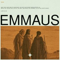 an image of two men standing next to each other with the words emmaus above them