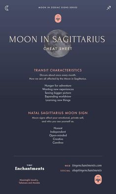 the moon in capricorn menu is shown on a dark blue background with white lettering