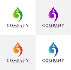 four different logos with leaves and drops for company logo design, business card or brochure