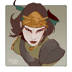 a drawing of a woman with horns on her head and an eye patch in her hair