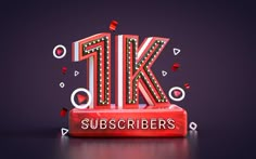 a red sign that says 1k subscribers on it with confetti around it