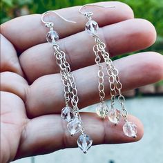 Earrings 3” Inches Long Herkomer Diamonds 4mm Handmade Im Los Angeles Ca Herkimer Diamond Earrings, Earrings Inspiration, Herkimer Diamond, Silver Drop Earrings, Earrings Color, Beaded Earrings, Diamond Earrings, 925 Silver, Jewelry Earrings