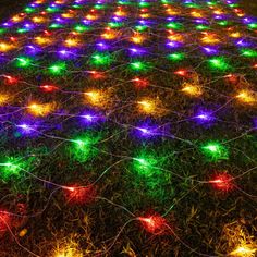 an array of multicolored lights on the ground