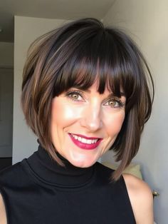 27 Stunning Layered Stacked Bob Haircut Ideas You Need to Try Right Now Graduated Layered Bob, Aline Bob With Bangs, Angled Bob Haircuts With Bangs, Stacked Bob With Bangs, Layered Stacked Bob Haircut, A Line Bob With Bangs, Layered Short Bob, Shorter Hairstyles, 70 Hair