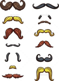 different types of mustaches on white background - man - made objects objects clipping