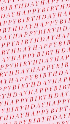 the words happy birthday written in red on a light pink background with white letters that spell it out