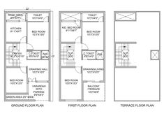 three floor plans for the second and third floors