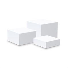 three white boxes are stacked on top of each other