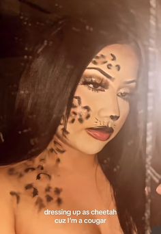 Face Paints For Halloween, Face Makeup Halloween Easy Pretty, Cute Halloween Makeup With Glasses, Painted Cat Faces For Halloween, Leopard For Halloween, Cheetah Custom Halloween, Cheetah Print Halloween Makeup, Black Leopard Costume, Cheetah Print Face Paint