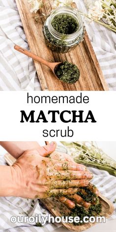 homemade matcha scrub recipe on a cutting board