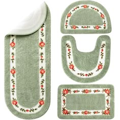 bathroom rugs and toilet mats with flowers on the border, set of 3 pieces