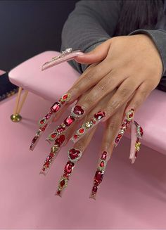 Red Freestyle Nails, Gem Nail Designs, Freestyle Nails, Coffin Nails Matte, Tapered Square Nails, Stiletto Nail Art, Hello Nails, Claw Nails