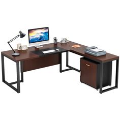 Tribesigns L-Shaped Desk, 70.8’’ Executive Desk with Mobile File Cabinet Tribesigns Modern Executive Office, Rustic Computer Desk, L Shaped Office Desk, Large Computer Desk, Office Executive, L Shaped Executive Desk, File Cabinet Desk, Computer Desks For Home, Modern Office Decor