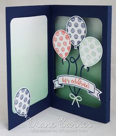 an open card with balloons on it