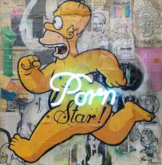 the simpsons character has been drawn on to a piece of paper that says pom star