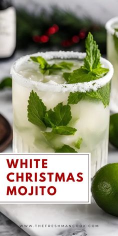 white christmas mojito with limes and mint