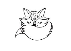 a black and white drawing of a fox sleeping