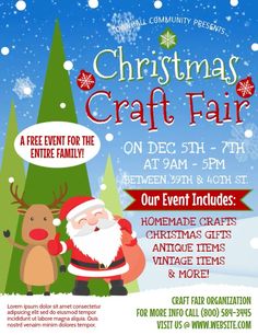 christmas craft fair flyer with santa and reindeer