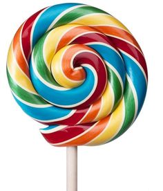 a colorful lollipop on a white stick