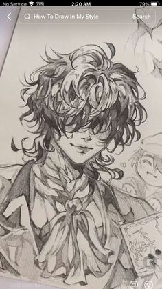 a drawing of a boy with curly hair