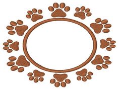 a circle made up of paw prints with an oval frame in the middle on a white background