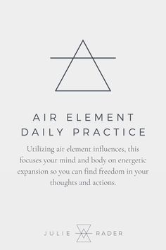 an advertisement with the words air element daily practice in white and black on a gray background