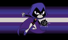 a cartoon character in purple and black