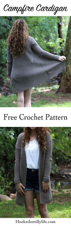 two pictures with text that says, free crochet pattern for this cardigan