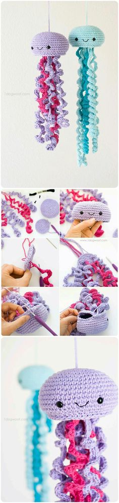 crochet octopus mobile pattern with instructions to make it look like an octopus in the ocean